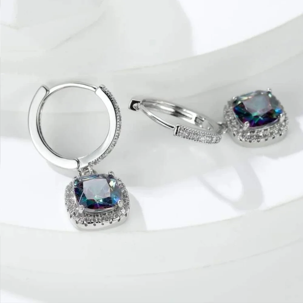 💜💜NEW💜💜EXQUISITE!! DANGLE  RAINBOW TOPAZ Earrings in SILVER Plating💜💜 - Picture 3 of 15